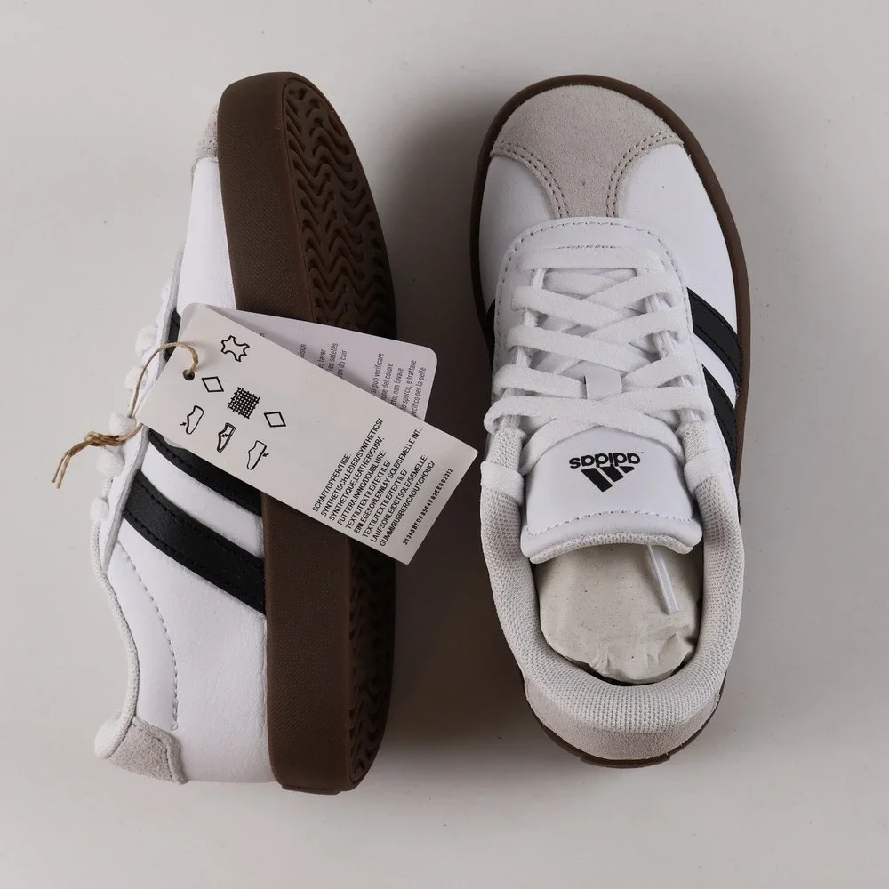Adidas VL Court 3.0 K Sneakers White Black Gum 11K Leather NWT ID9062